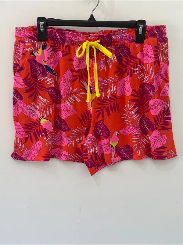 Cuddl Duds Pajama Set Cozy 2pc Tank Top Shorts NEW Pink Orange Bird Paradise L - Image 5