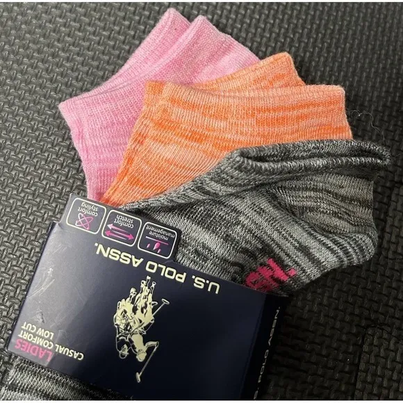 US Polo Assn Womens 6 Pair Low Cut‎ Socks Grey Pink Orange Space Dye Size 9-11 - Image 2