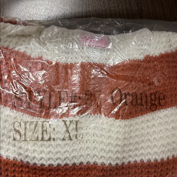 NIP Pink Lily Orange Cream Striped Sweater Size XL V Neck Oversized Cozy Knit - Image 5
