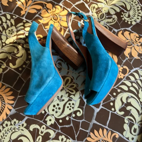 Jeffrey Campbell Teal Suede Peep-Toe Slingback Heels - Image 3