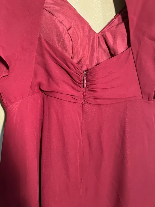 Azazie Women's Rylee Dress Burgundy A-Line Pleated Chiffon Surplice Neck Keyhole - Image 14
