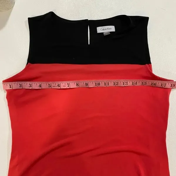 Calvin Klein Sleeveless Red Black Colorblock Top Gold Zipper Size S - Image 4