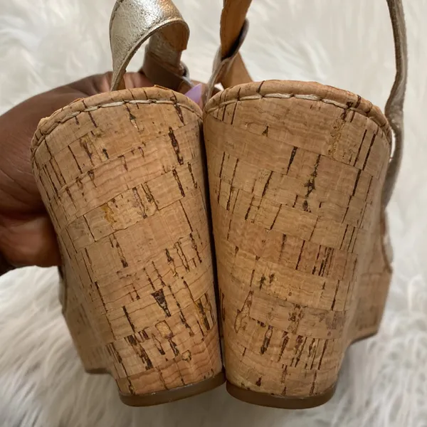 Born Criss cross metallic leather cork platform slingback Summer wedges - Image 4