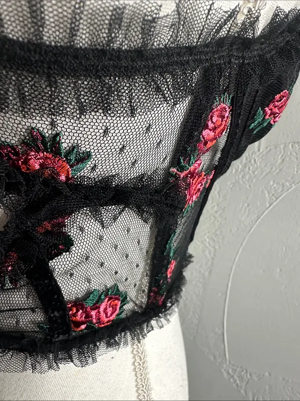 For Love And Lemons Black Floral Embroidered Lace Bustier - Image 9