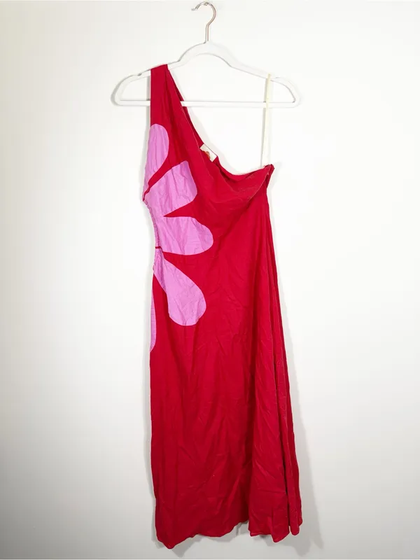 Anthropologie Farm Rio Cutout Flower Dress Linen Blend One Shoulder Medium - Image 6