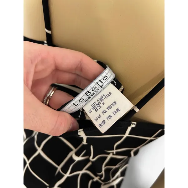 Y2K La Belle Vintage Black White Grid Midi Dress Surplice Spaghetti Strap M - Image 6
