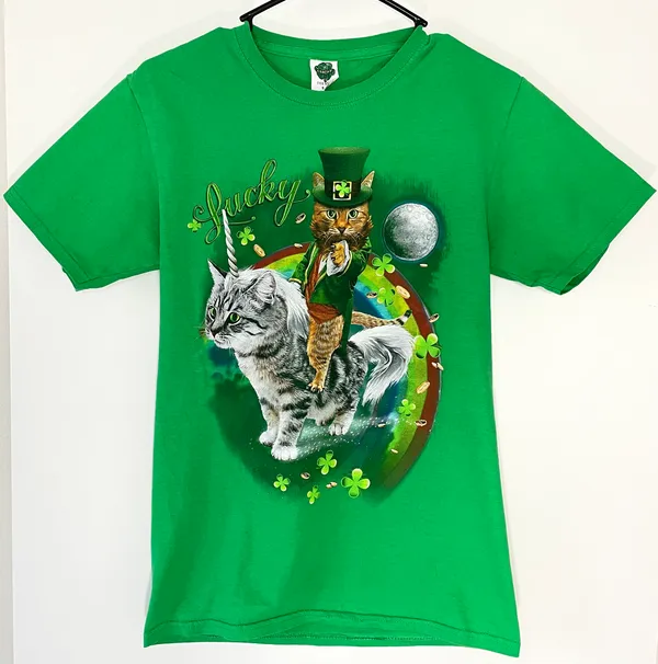 St. Patrick’s Day Leprechaun Cat T-shirt - Image 2