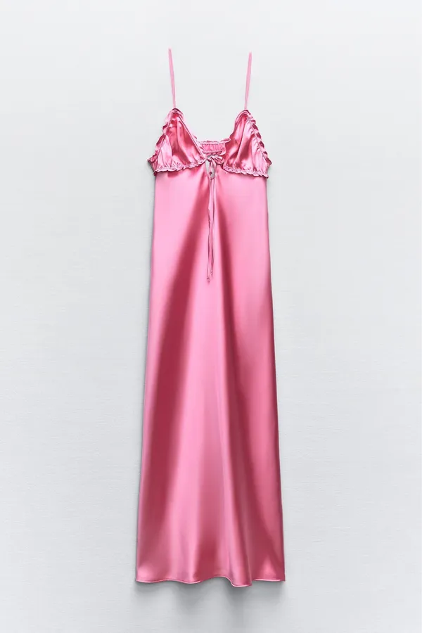 Zara long dress maxi hot pink satin lingerie evening party wedding holiday - Image 9