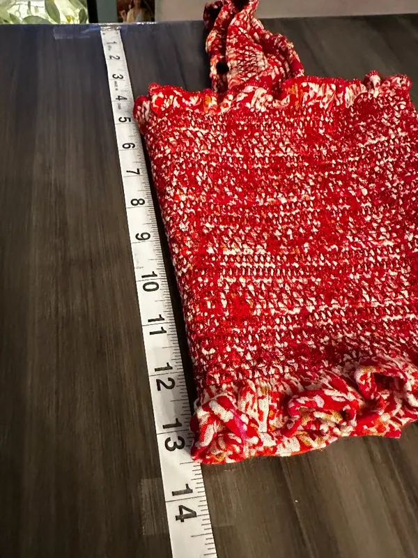Free People Thalia Smocked Crop Top Red Boho Cottagecore Summer Size Large - Image 10