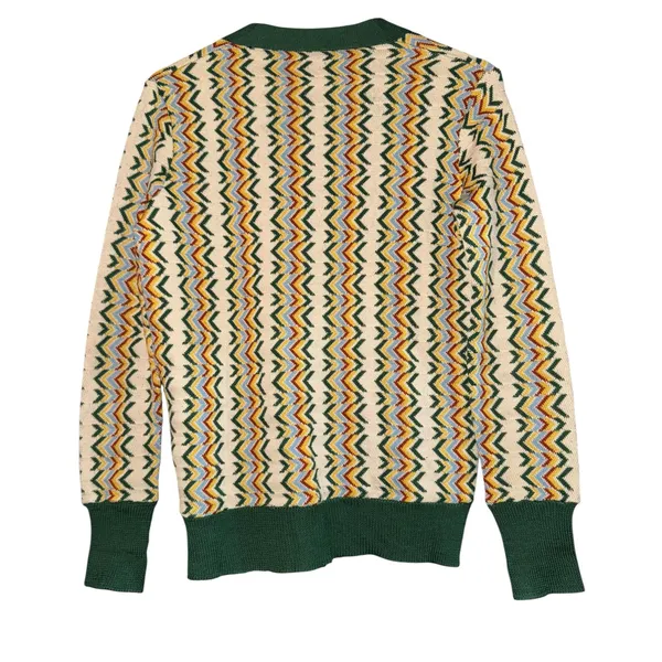 Vintage Jacques Gilles Wool Rainbow Chevron Cardigan Medium Retro 70s Italy Flaw - Image 6