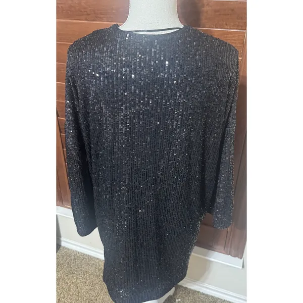 NWT The Limited Women's L Black Jacket All over Sequin Open Cardigan Formal Glam - Image 3