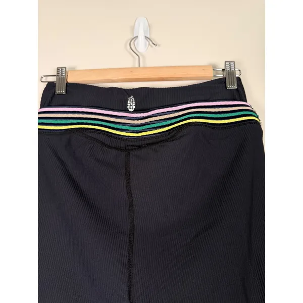 FP Movement Black Ribbed Flare Leggings Multi Stripe Waistband‎ Womens Size M - Image 4