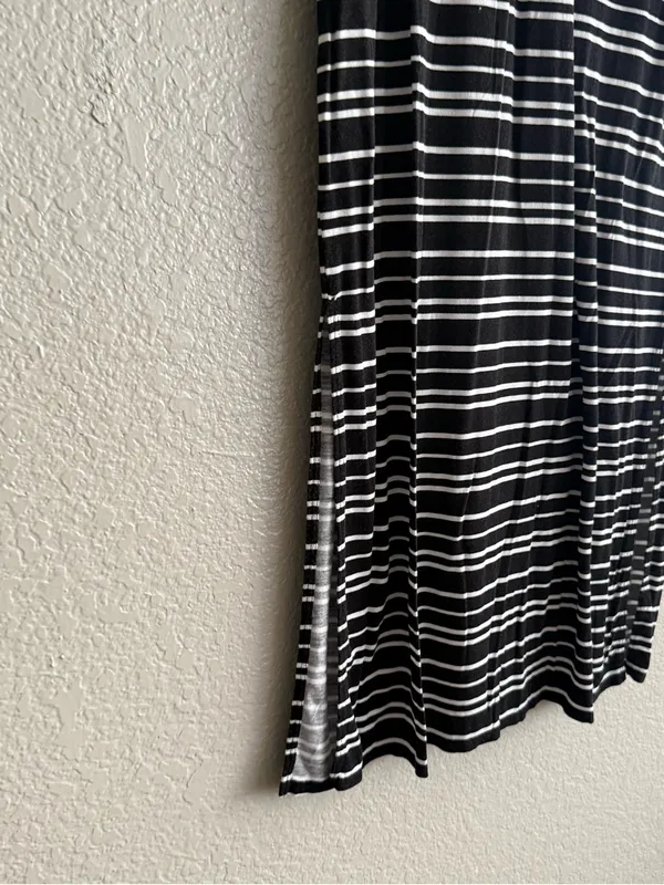 a.n.a Black White Striped Maxi Skirt Small Foldover Waist Stretch Knit Casual - Image 8