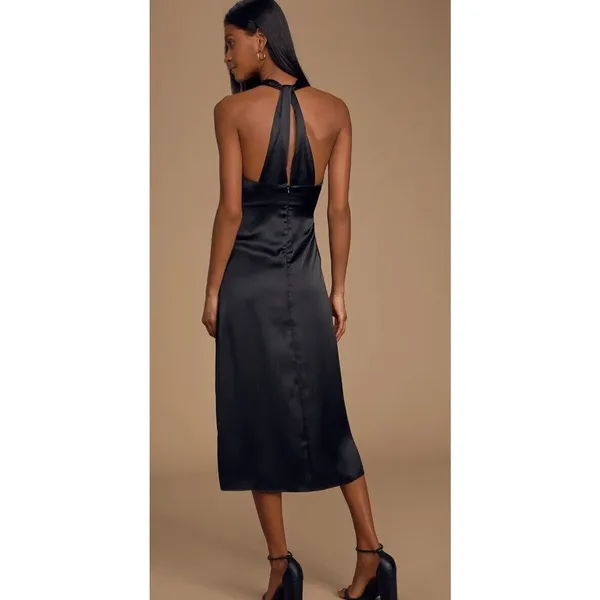 ANTROPOLOGIE Bishop + Young Camila Black Satin Twist Back Shift Dress Sz S NWT - Image 5