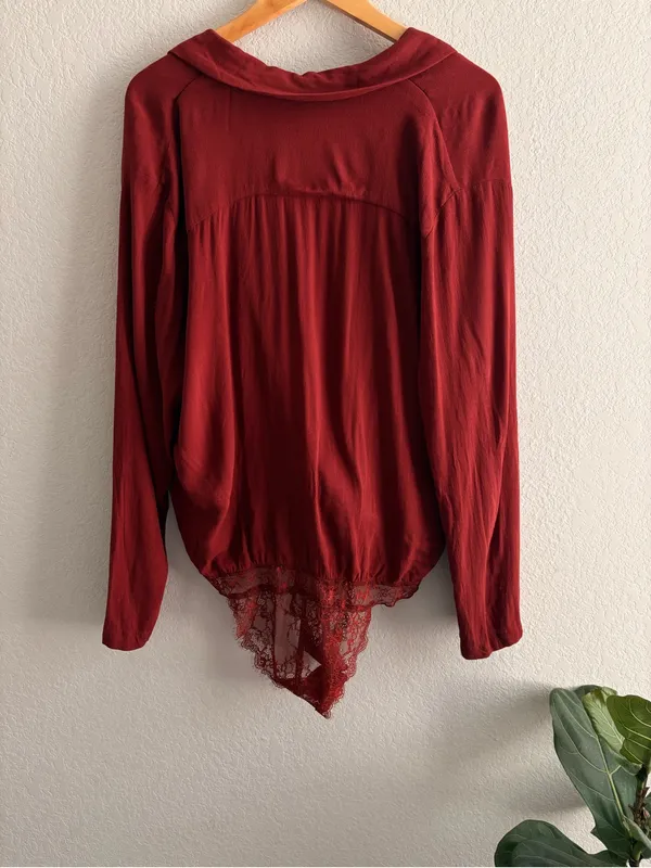 Free People Intimately Turnt Long Sleeve V-neck Bodysuit/blouse medium - Image 5