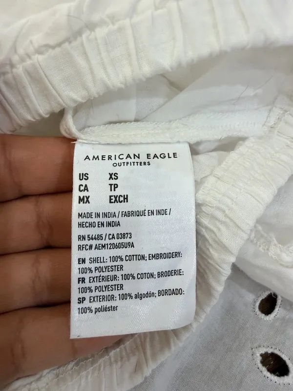 American Eagle Eyelet Blouse XS White 100% Cotton Embroidered Long Sleeve NWT - Image 7