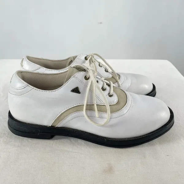 Adidas Golfing Lace Up Cleated Shoes in White Size‎ 6.5 - Image 6