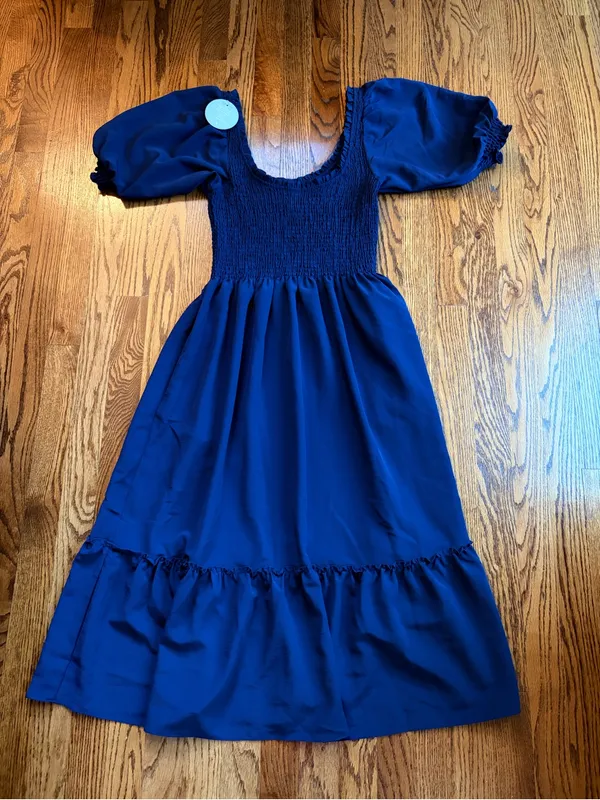 Hill House Home The Louisa Nap Dress S Navy Cottagecore Smocked Puff Sleeve NWT - Image 5