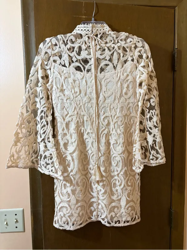 Free People North Star Sequin Lace Mini Dress in Ivory - Image 4