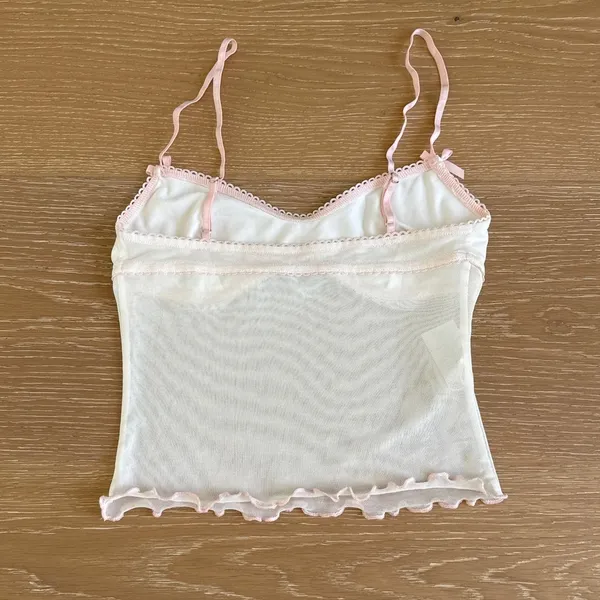 I.AM.GIA Sheer Mesh Cami Bows Size XXS in White Baby Pink - Image 3