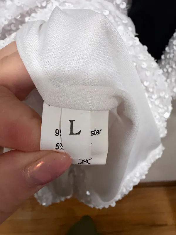White Sequin Open Back Bow Detail Shift Dress Size Large - Image 7