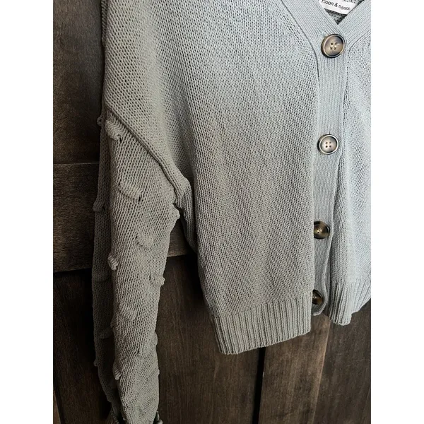 Moon and Madison Button Cardigan Sweater Knit Wide‎ V-Neckline - Cropped sage L - Image 2