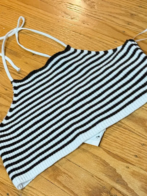 NWT Free people Love+ Harmony Striped Knit Halter Crop Top - Brown & White - Image 4