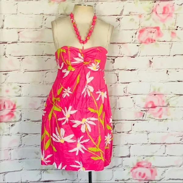 Lilly Pulitzer beaded halter neck pink print dress - Image 4