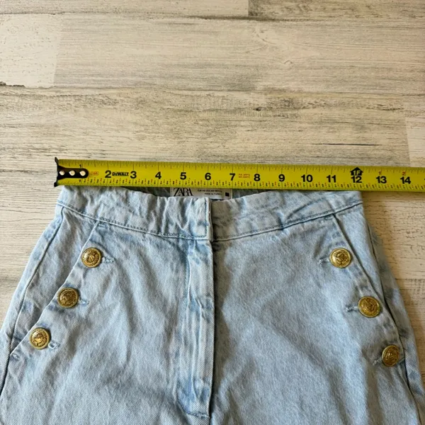 Zara High Waisted Sailor Jeans Light Wash Blue Gold Button Slim Leg XS 6147/157 - Image 12