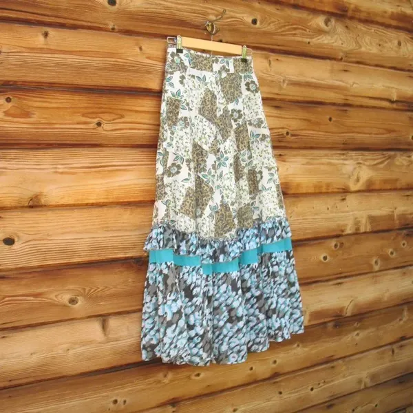 Blue Cream Patchwork Maxi Skirt - Image 5
