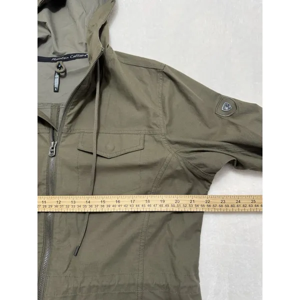 KUHL Women's Stryka Trench Coat Jacket Hooded Zip Green Sz Medium - Image 9