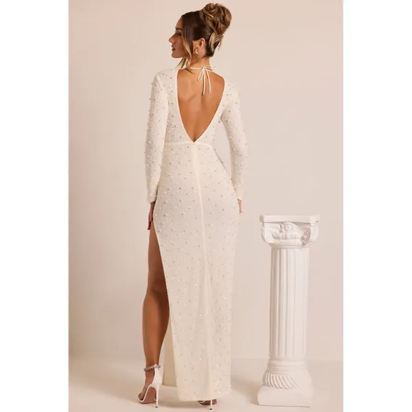 NWT‎ Oh Polly Vienna White Pearl Beaded Backless Maxi Dress Size US 0 - Image 3