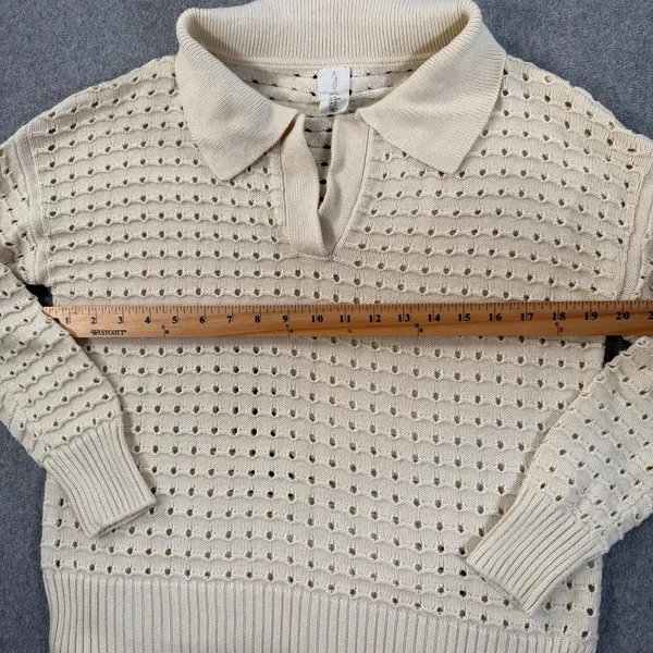 JOIE Sansa Open Knit Sweater Women's Medium Cream Long Sleeve V-Neck - Image 7