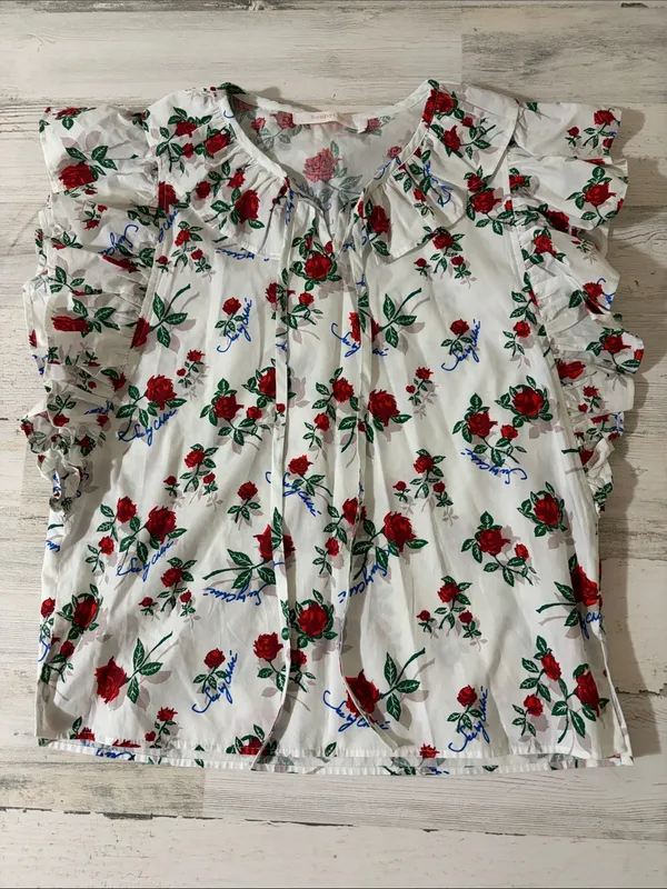 See By Chloe White Dita Floral Ruffle Tie-Neck Blouse - Image 3