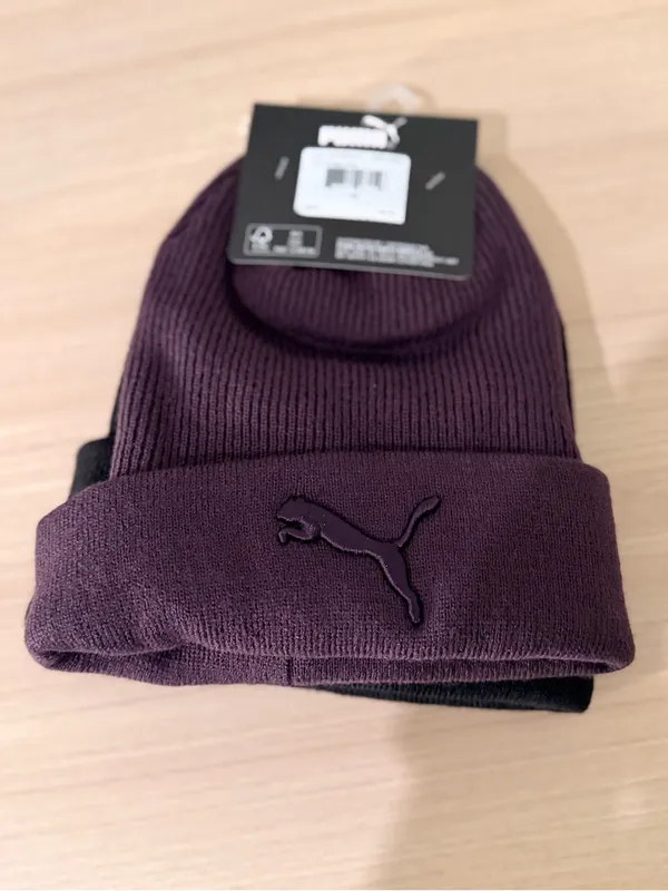Puma Black Ribbed Beanie with Pink Puma Logo - Image 7