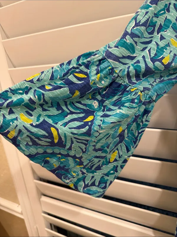 Lilly Pulitzer Teal Blue Floral Tie-Tassel Mini Dress - Image 3
