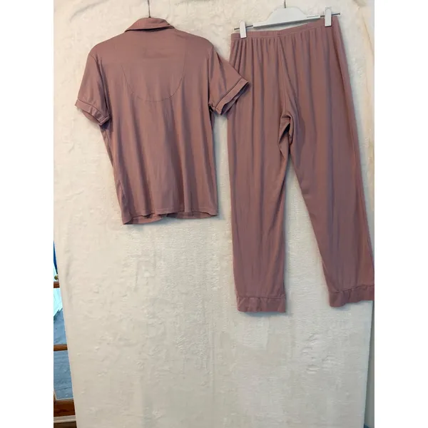 Nicole Miller New York Pajama Set Womens Small Pink Ribbed Knit 2pc Loungewear - Image 13