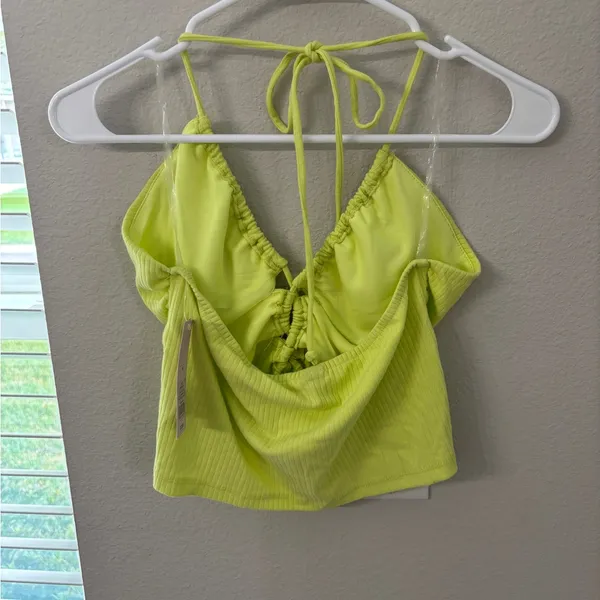 Wild Fable Green Crop Tank Top Ruched Tie Front - Image 3