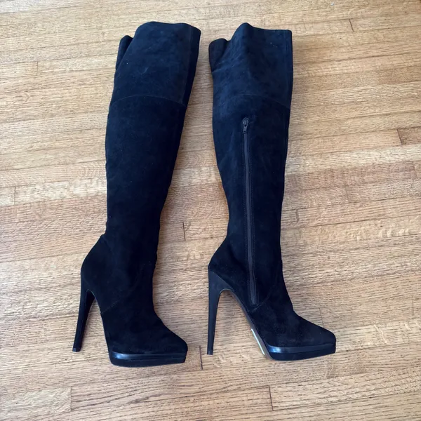 Pelle Moda Black Suede Over The Knee Platform Stiletto Boots Womens 7.5M - Image 5