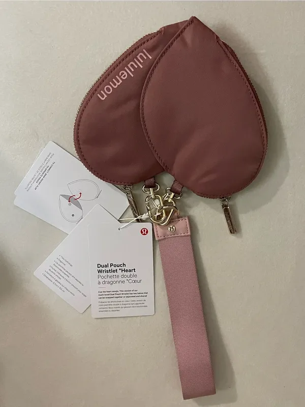 Lululemon Dual Pouch Wristlet Bag Heart Shaped Spice Chai Pink Haze Gold NWT - Image 3