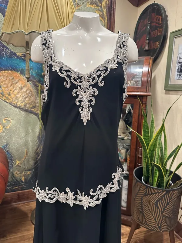 JKARA Beaded Gown Black Silver Sequin Evening Dress Formal Wedding Guest Plus 18 - Image 4