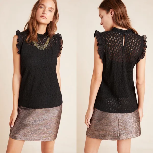 Anthropologie Blue Tassel Nancy Black Embroidered Top - Image 8