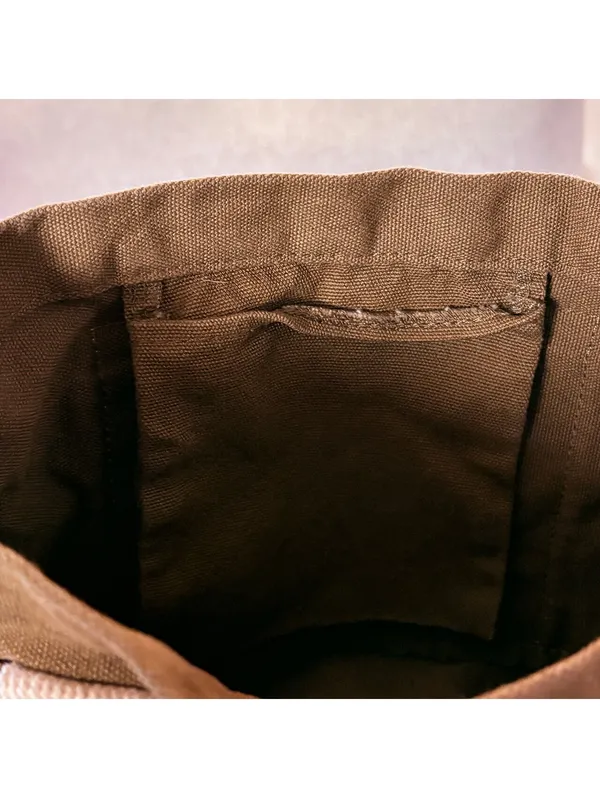 Brown Canvas Tote Bag with White Straps and Brown Bucket Hat - Image 7