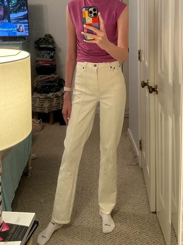 Abercrombie Ultra High Rise 90s Straight Jean Cream 25 Long - Image 2