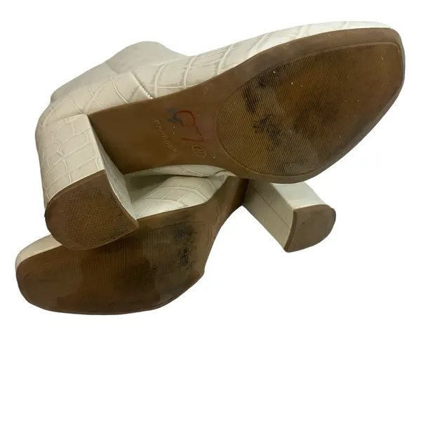 Bamboo White Croc Block 4 Inch Heel Ankle Boots Zip Side Gogo Bootie Womens 11 - Image 7