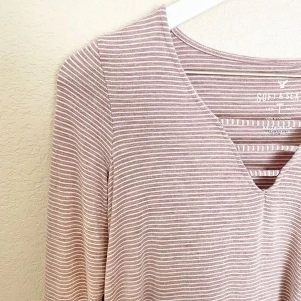American Eagle Flare Sleeve Striped Top XS Boho Chic Fairy Grunge Coquette Pink‎ - Image 2