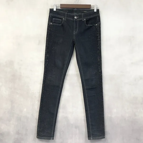 Cache Skinny Low Rise Jeans Women‎ 2 Black Rhinestone Stretch Y2K McBling - Image 15