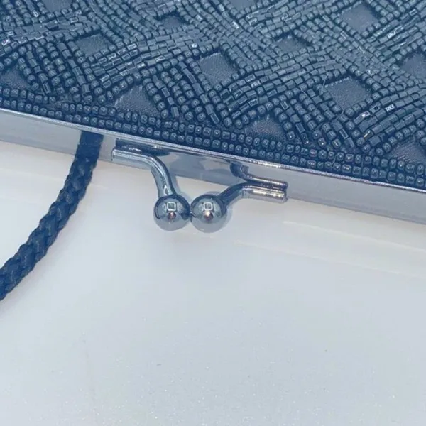 Handmade Silk Black Beaded Embellished Clasp Shoulder Evening Bag Women's Purse - Image 5