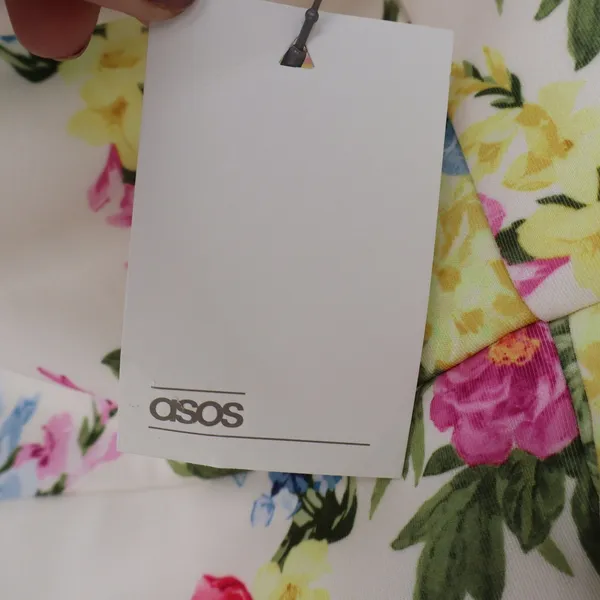 ASOS Floral Strapless Midi Dress Cream Pink Yellow Ruffle Wrap Size 8 NEW - Image 3