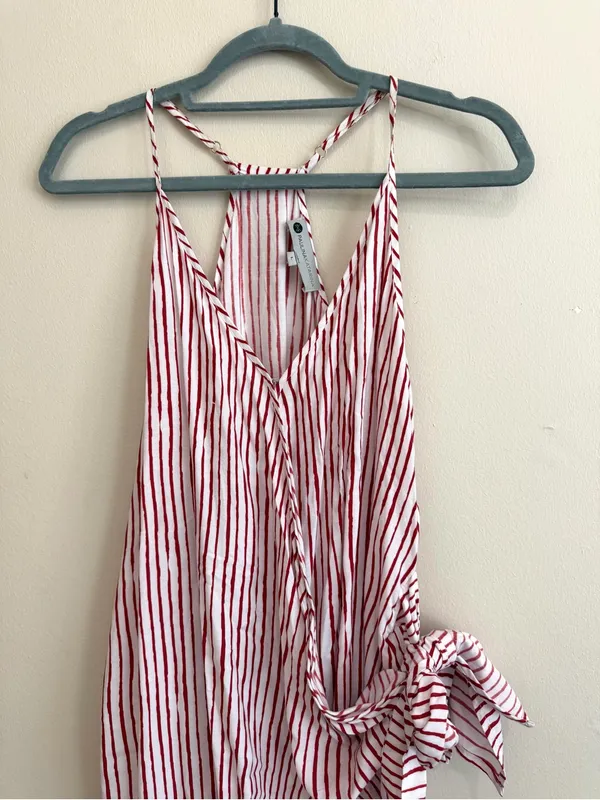 Paulina Katarina Red Striped Wrap Midi Summer Dress Size Large - Image 4